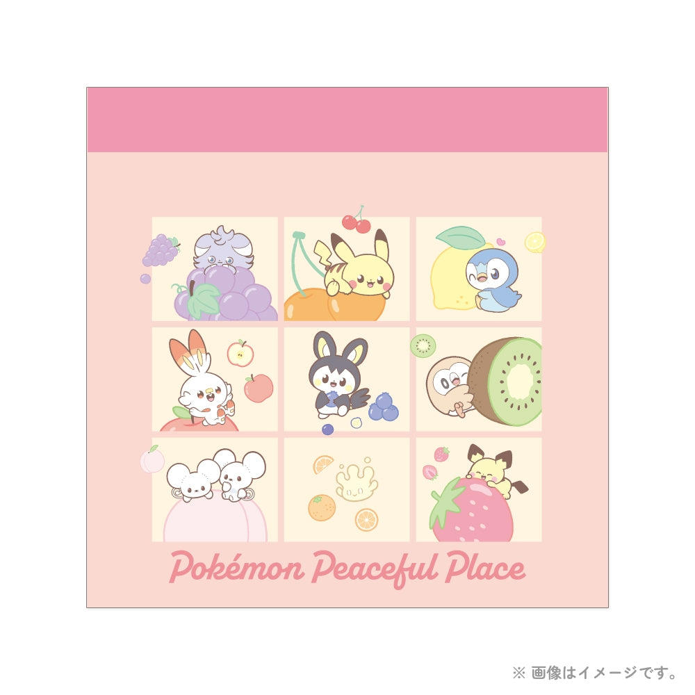 Square Memo Fruit Poke Piece collectible item with official Pokemon Center Japan logo, sourced from Japan