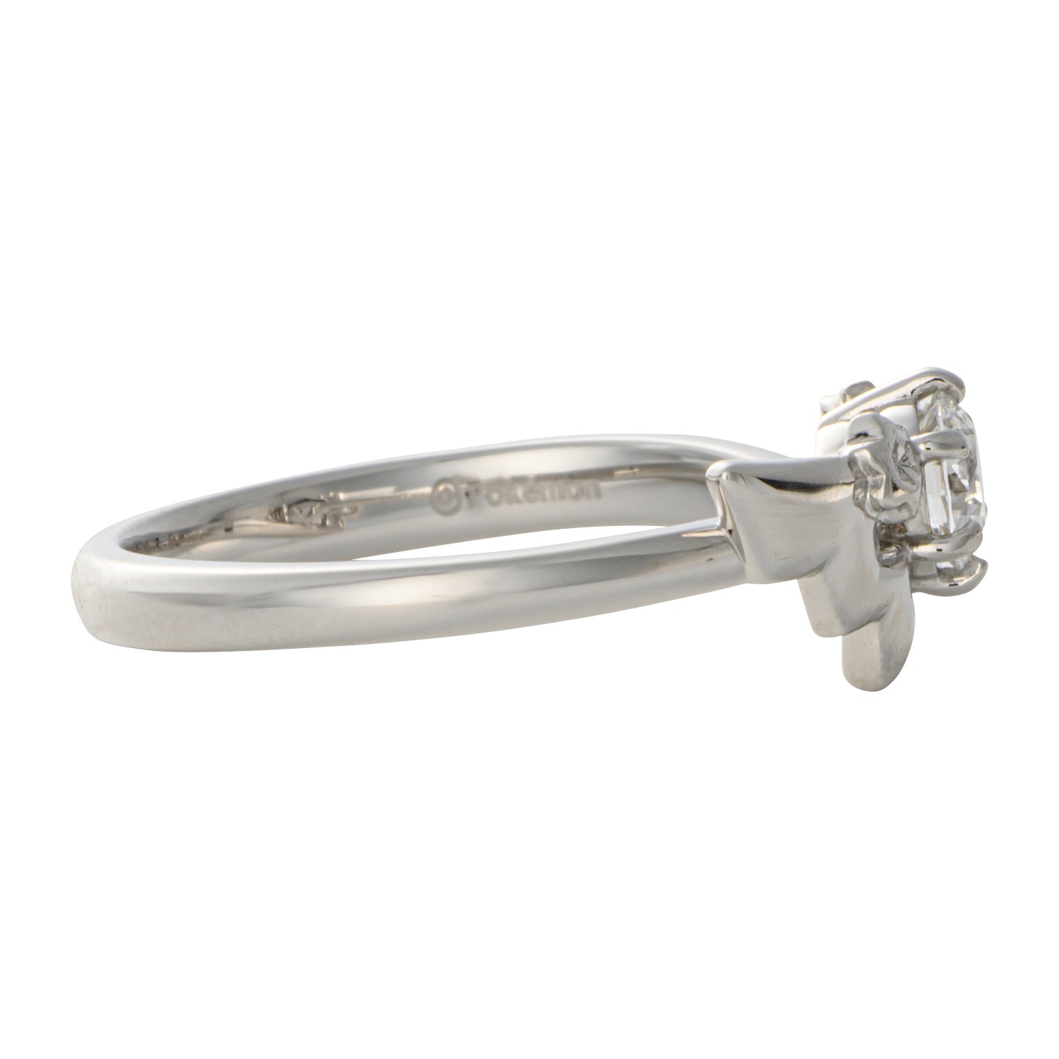 Close-up of Pt950 Pokémon Engagement Ring with Japanese craftsmanship