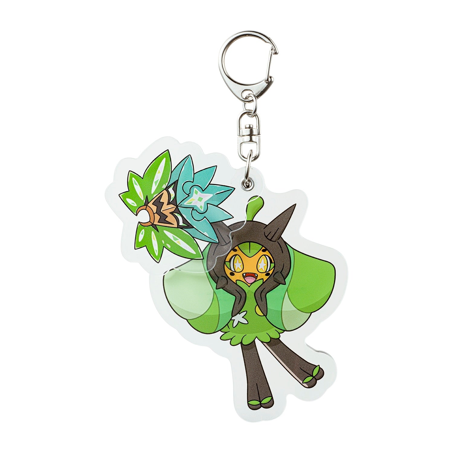 Close-up of Ogapon keychain with detailed mask design from Japan