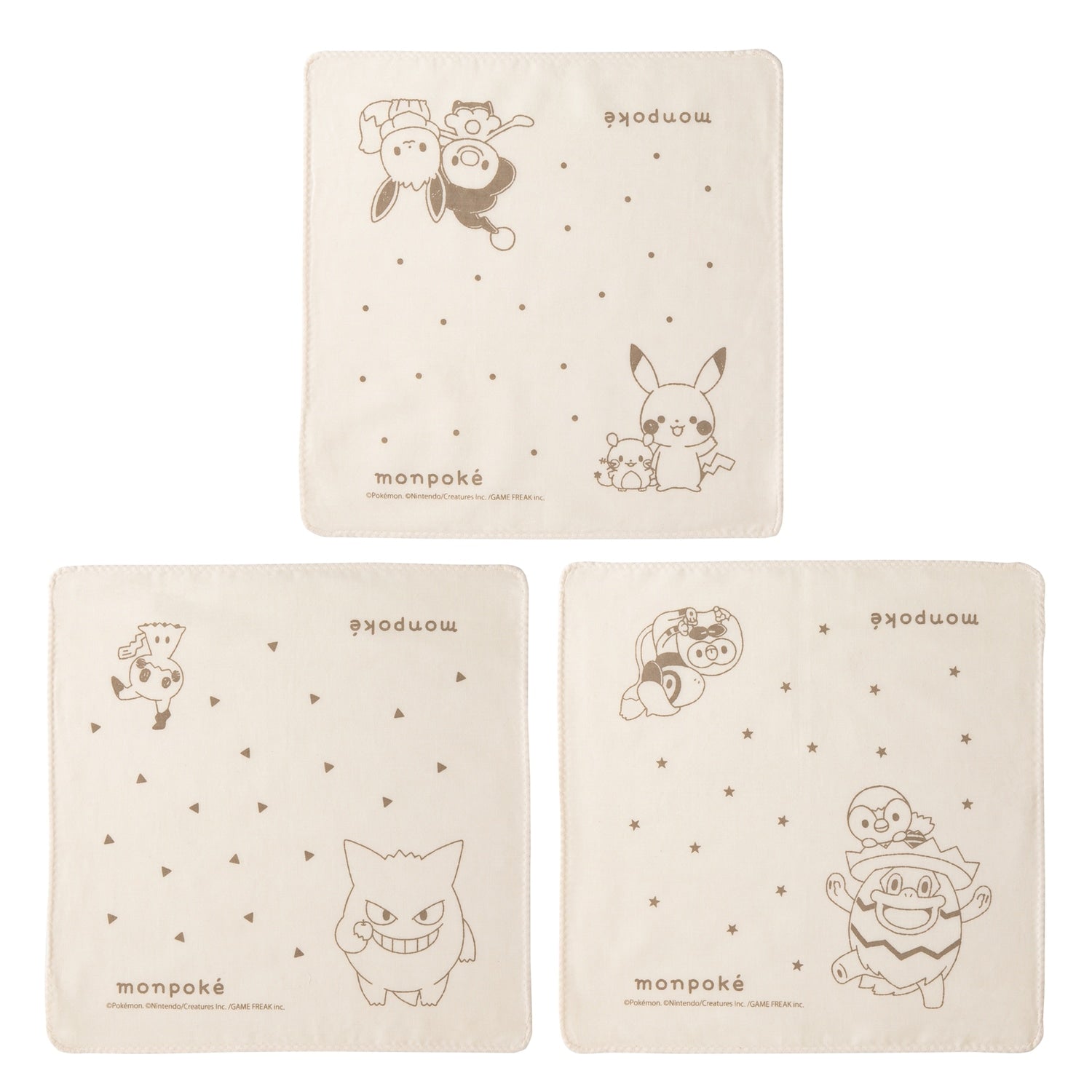 Monpoke Organic Japanese Gauze Handkerchief 3P (Assortment)