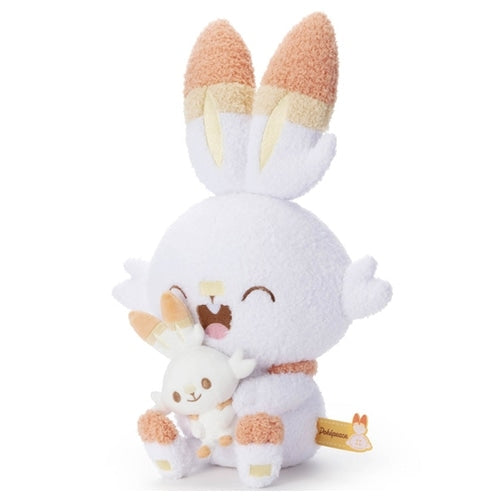 Hibunny plushie sitting down with soft white and pink fur from Japan