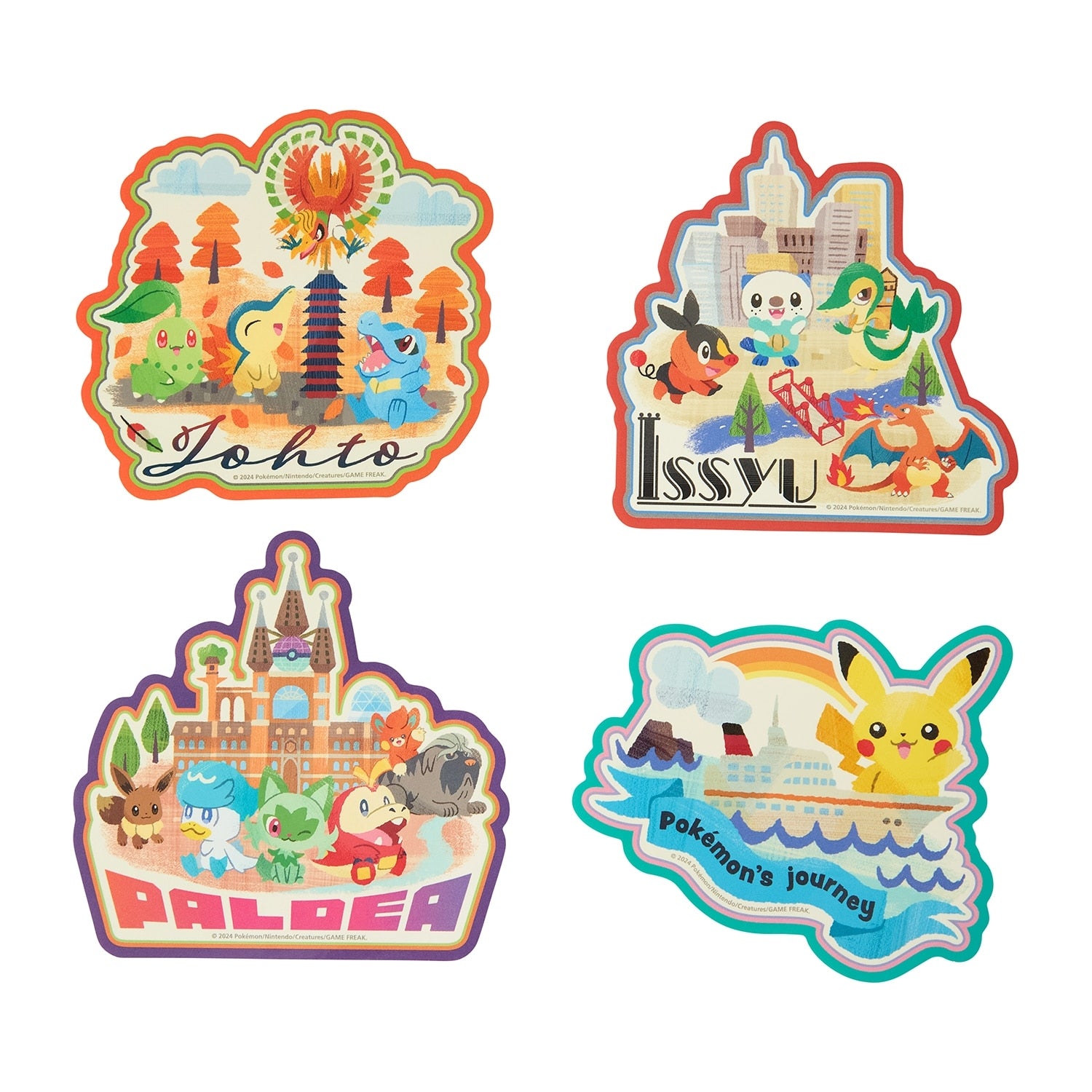 Pikachu sticker set from Japan, featuring 4 colorful stickers with Electric-type Pokemon design