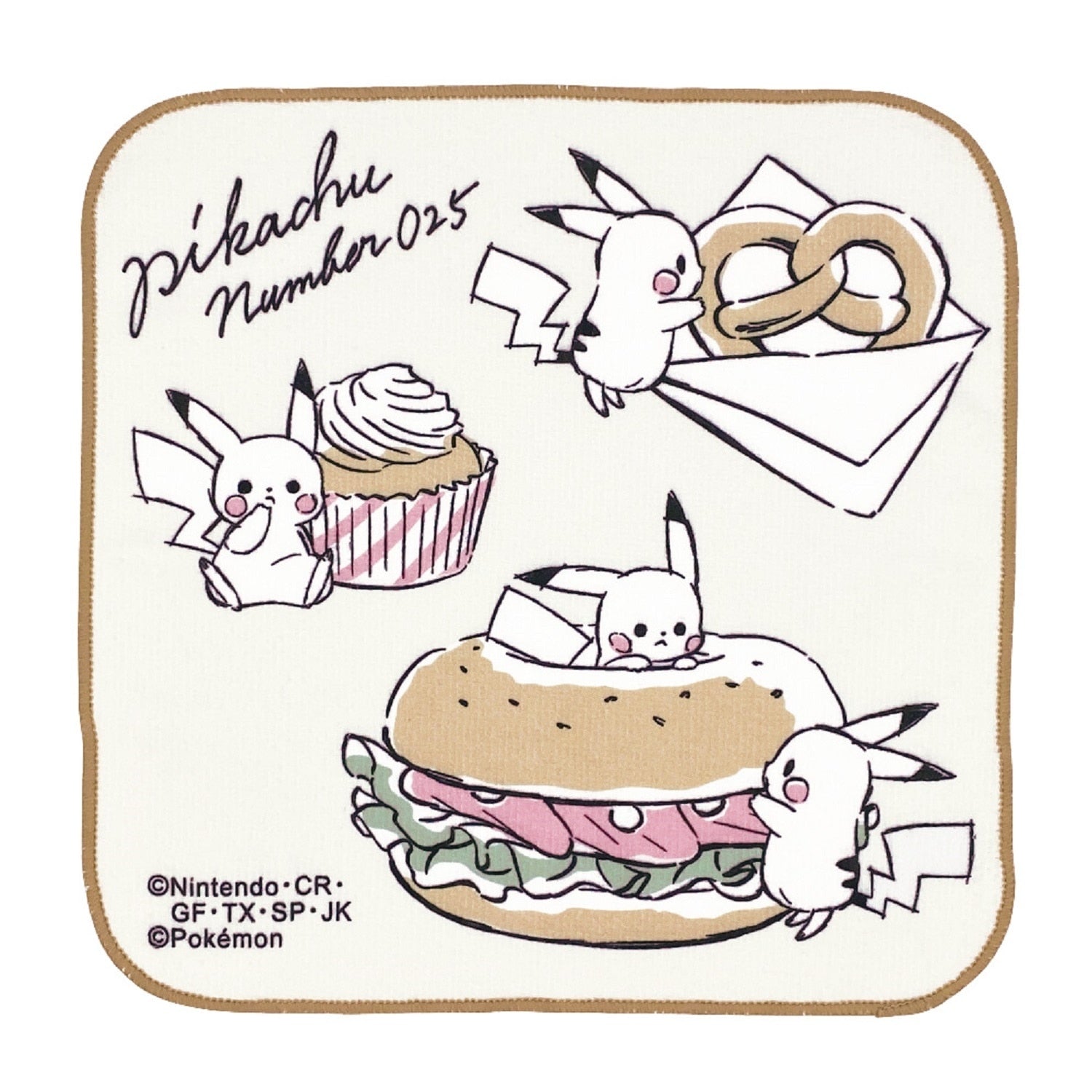 Pikachu number025 handkerchief with lunchtime design from Japan