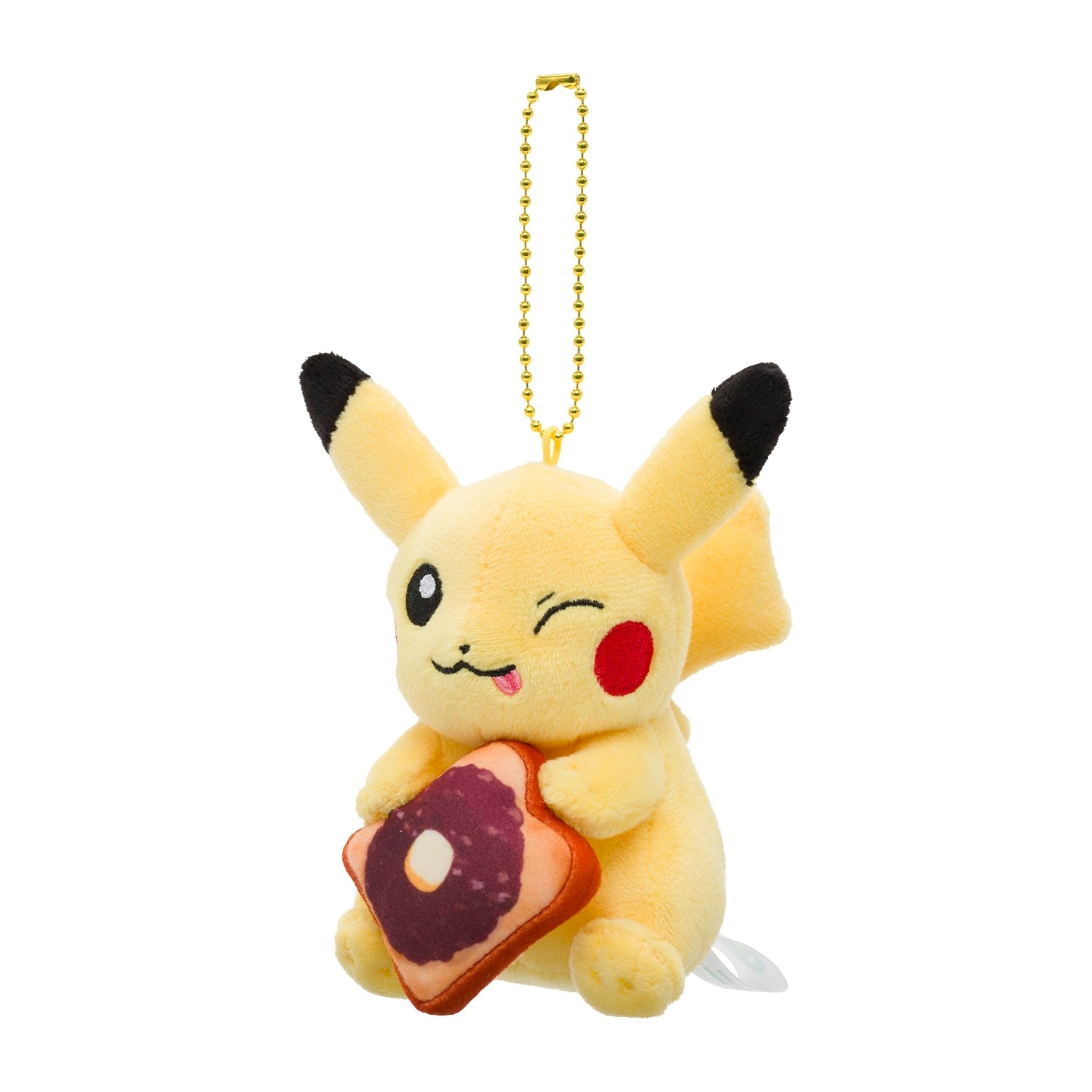 Pikachu plushie sitting on toast from Pokemon Center Japan