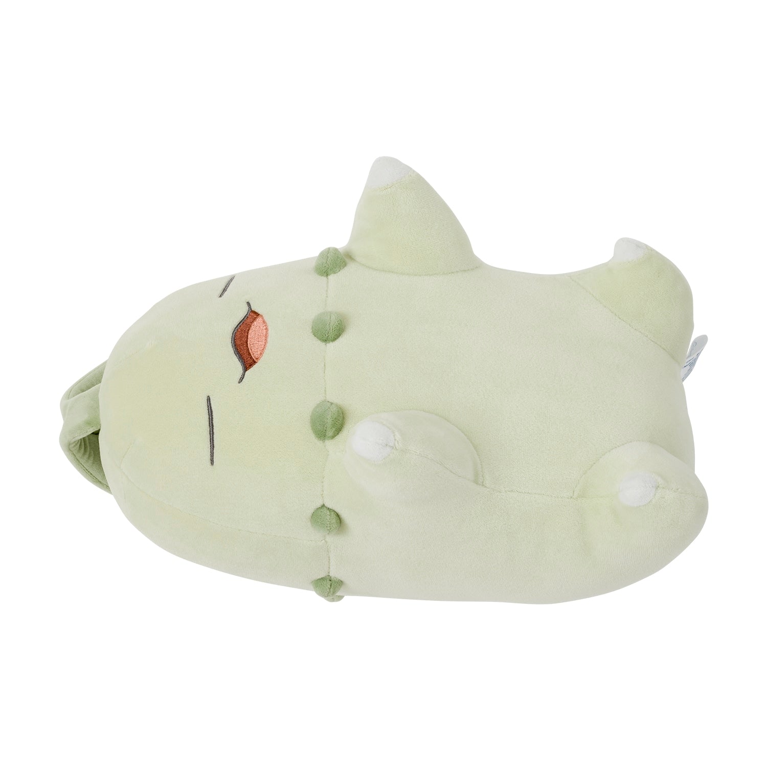 Pokémon Chikorita plushie in sleeping pose, authentic Japanese collectible