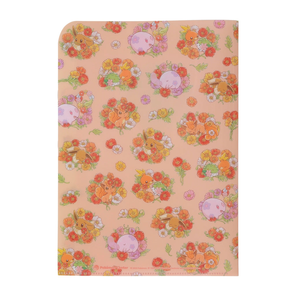 Close-up of A4 clear file 5 pockets Fleur de Coquelicot with Pokemon logo from Japan