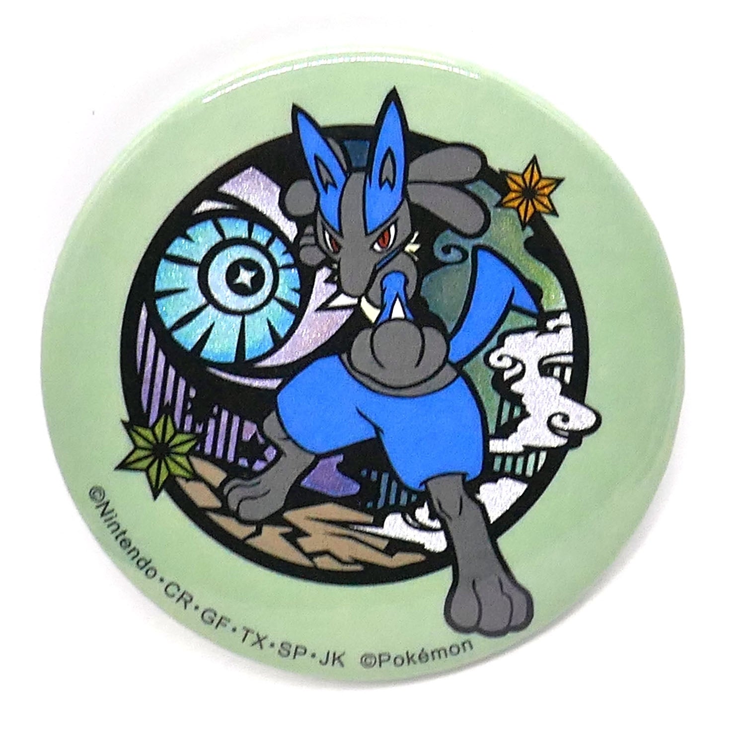 Lucario Paper-cut Series Glitter Can Badge from Japan, featuring official artwork