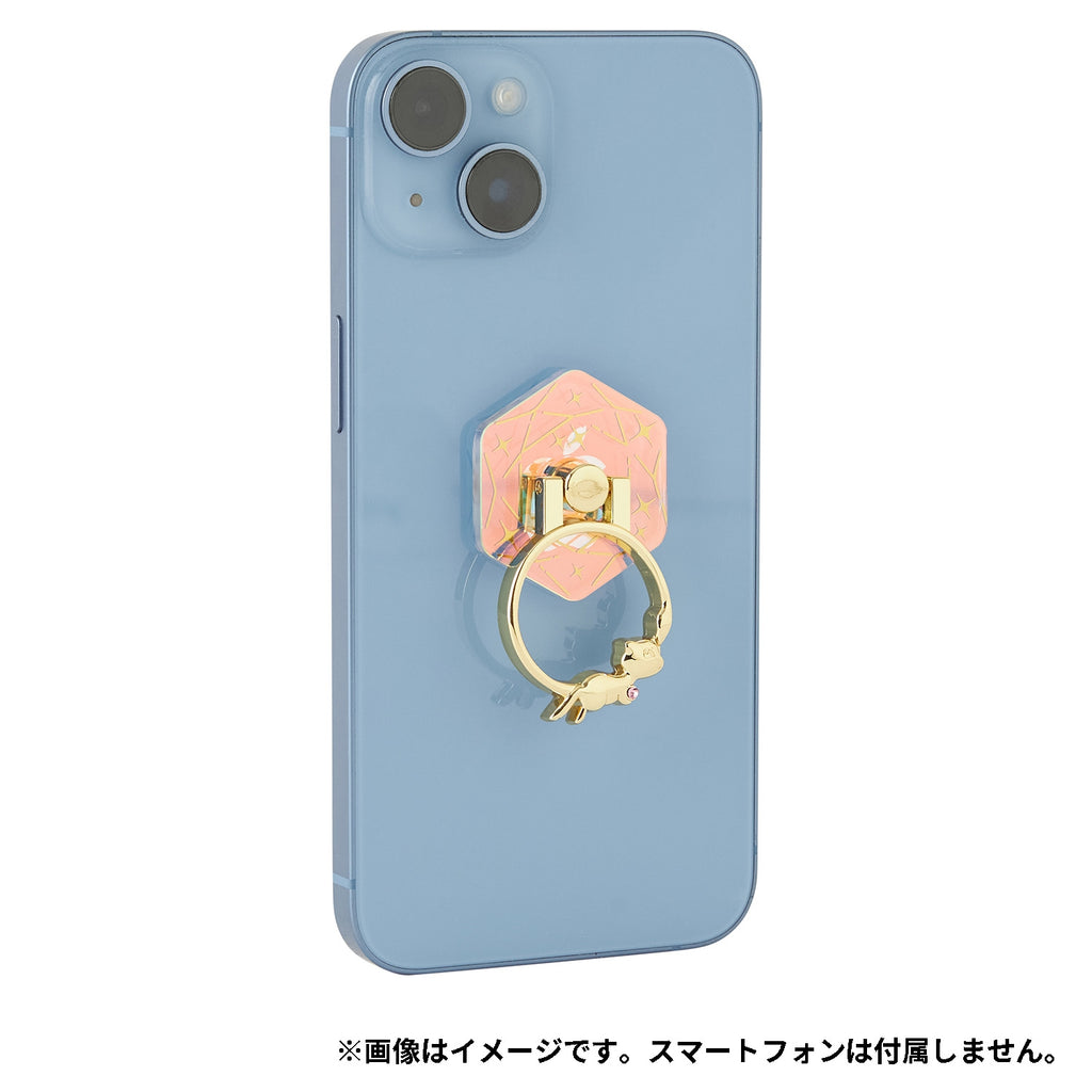 TeraCute Mew ring on a smartphone, demonstrating its functional design, from Japan