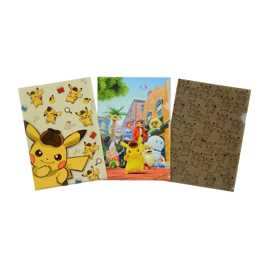 A4 clear file set of 3 Detective Pikachu is back