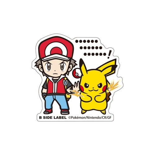 B-SIDE LABEL Pokemon Sticker Red & Pikachu from Japan, featuring Pikachu on a red background