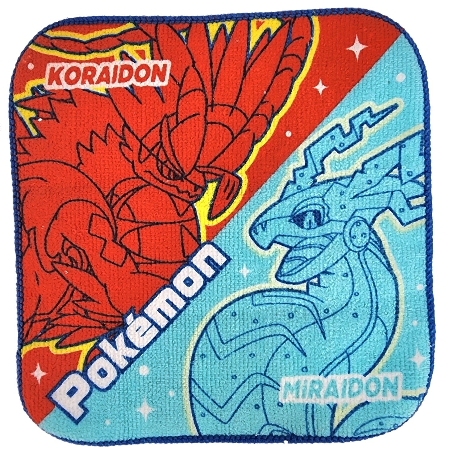 Close-up of Scarlet Violet towel, showcasing intricate Pokemon details from Japan