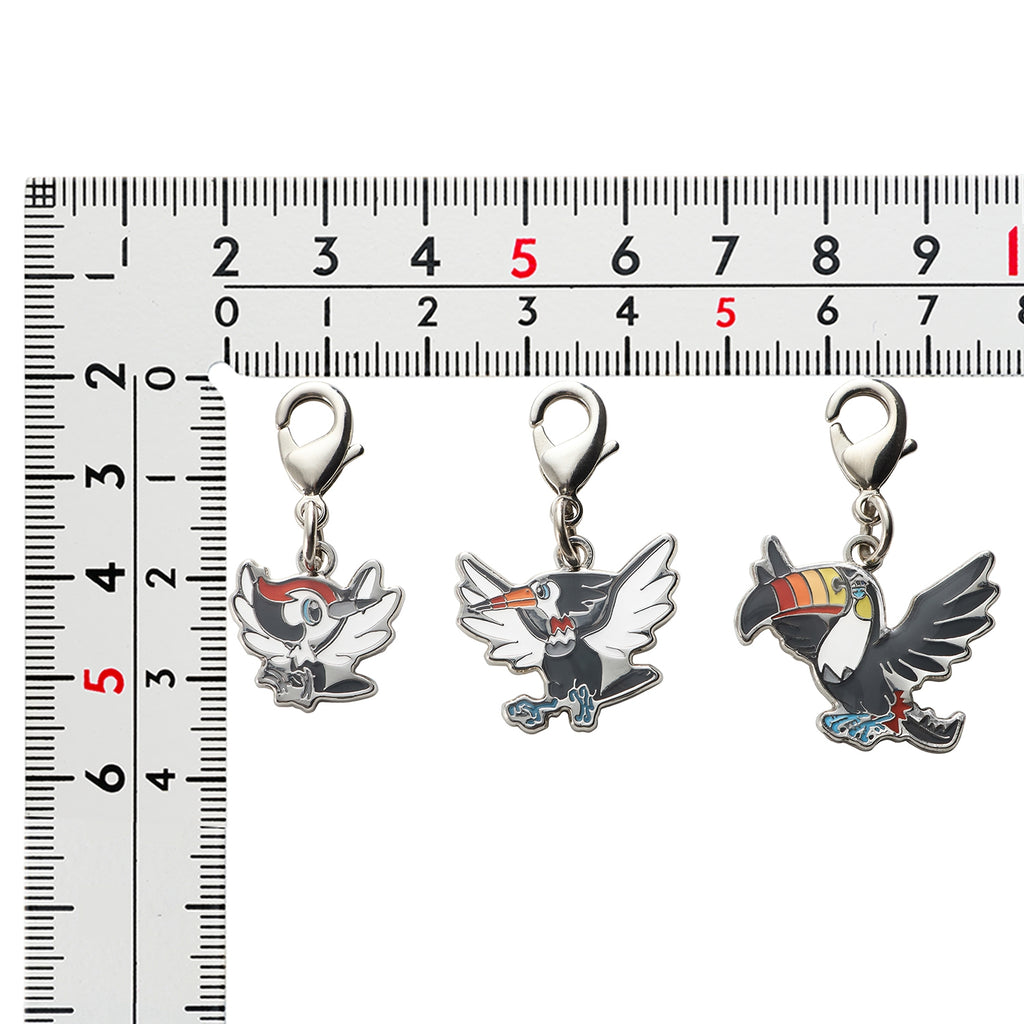 Official Pokemon Center Japan metal charms #732, #733, with precise details, sourced from Japan
