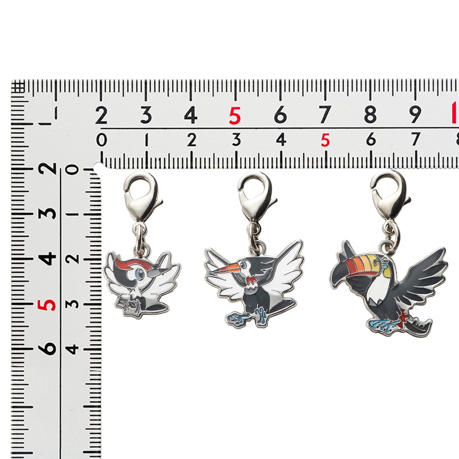 Official Pokemon Center Japan metal charms #732, #733, with precise details, sourced from Japan