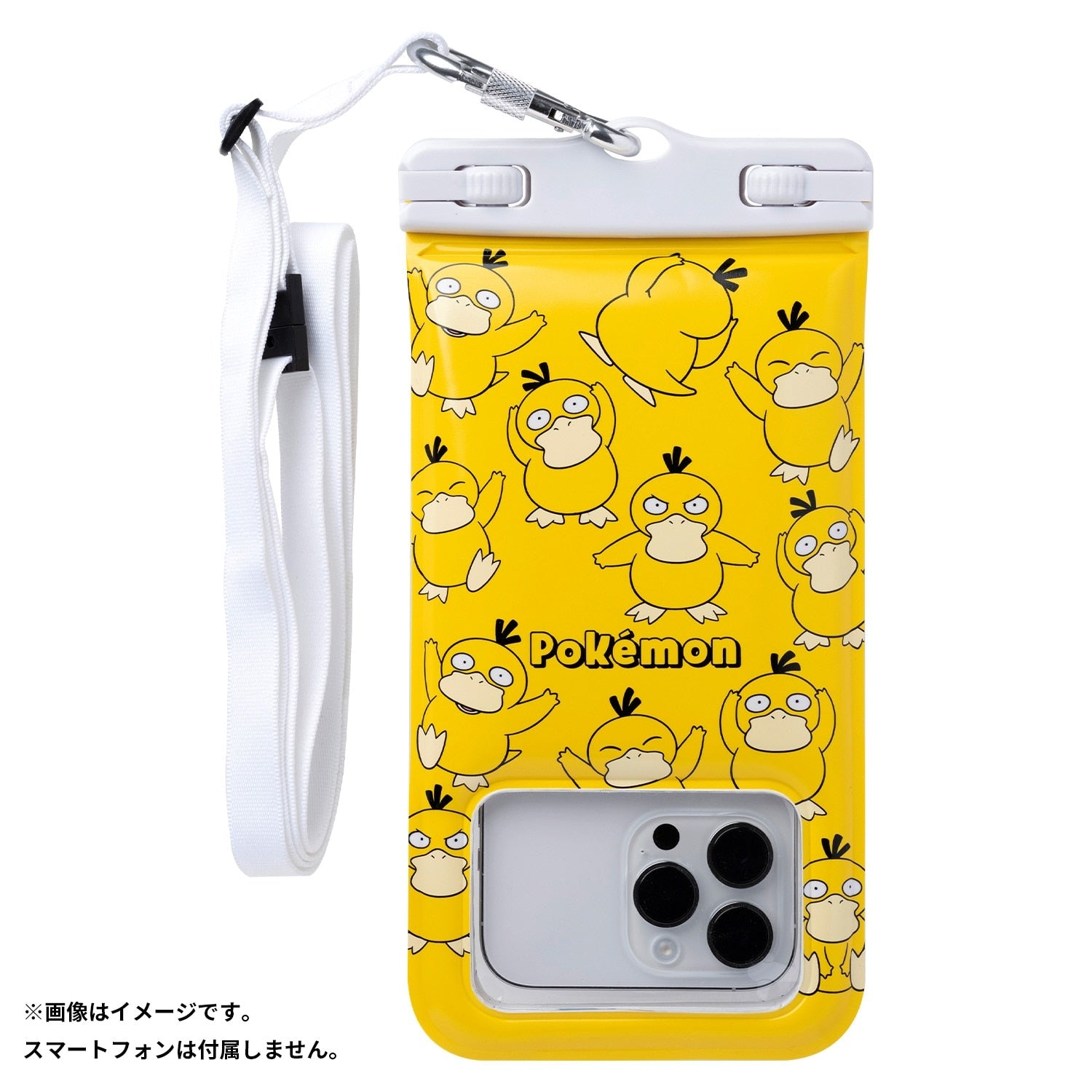 DIVAID floating waterproof case with Psyduck pattern, a Japan exclusive Pokemon collectible, featuring a water-type design fr
