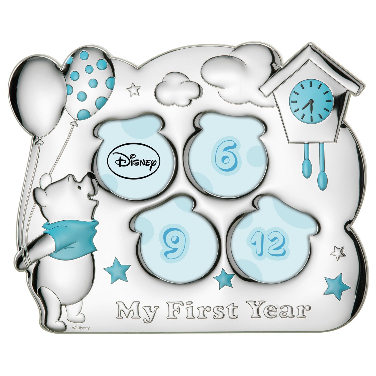 [Directly imported from Italy] VALENTI Photo Frame Silver Processing 1st Year Winnie the Pooh Blue D106 5LC
