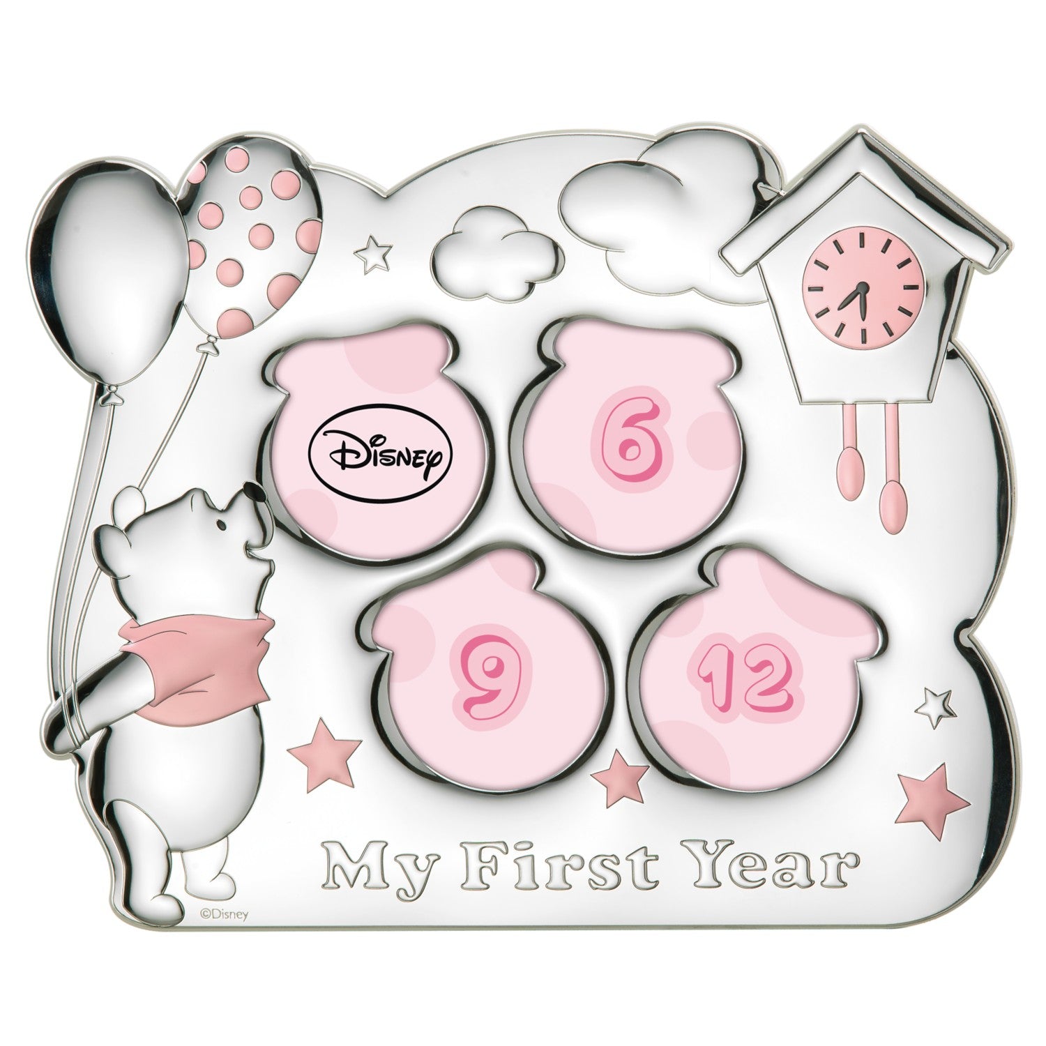 [Directly imported from Italy] VALENTI Photo Frame Silver Processing 1st Year Winnie the Pooh Pink D106 5LRA