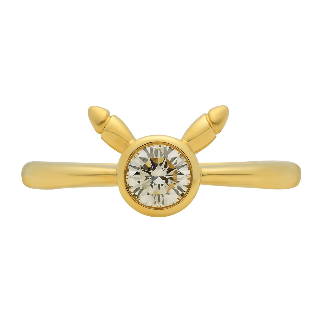 K18 Pikachu face engagement ring from Japan, detailed gold design
