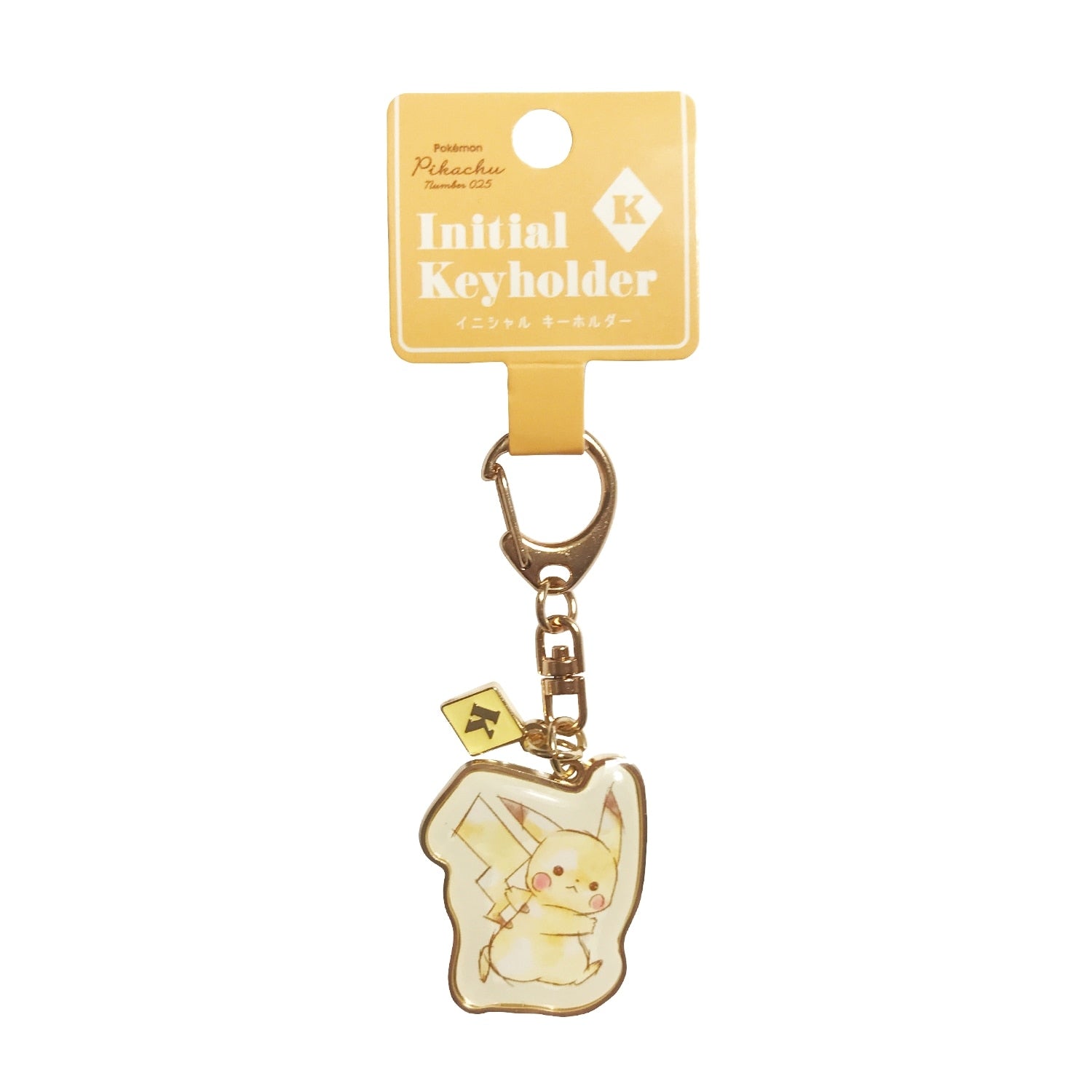 Pikachu initial keychain with yellow and brown details, officially licensed from Japan