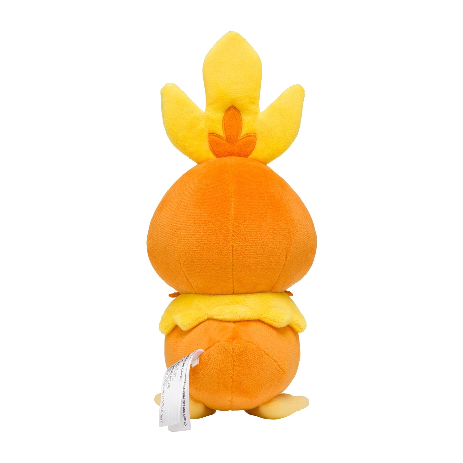 Achamo plushie sitting on a shelf with Japanese background and Pokemon logo