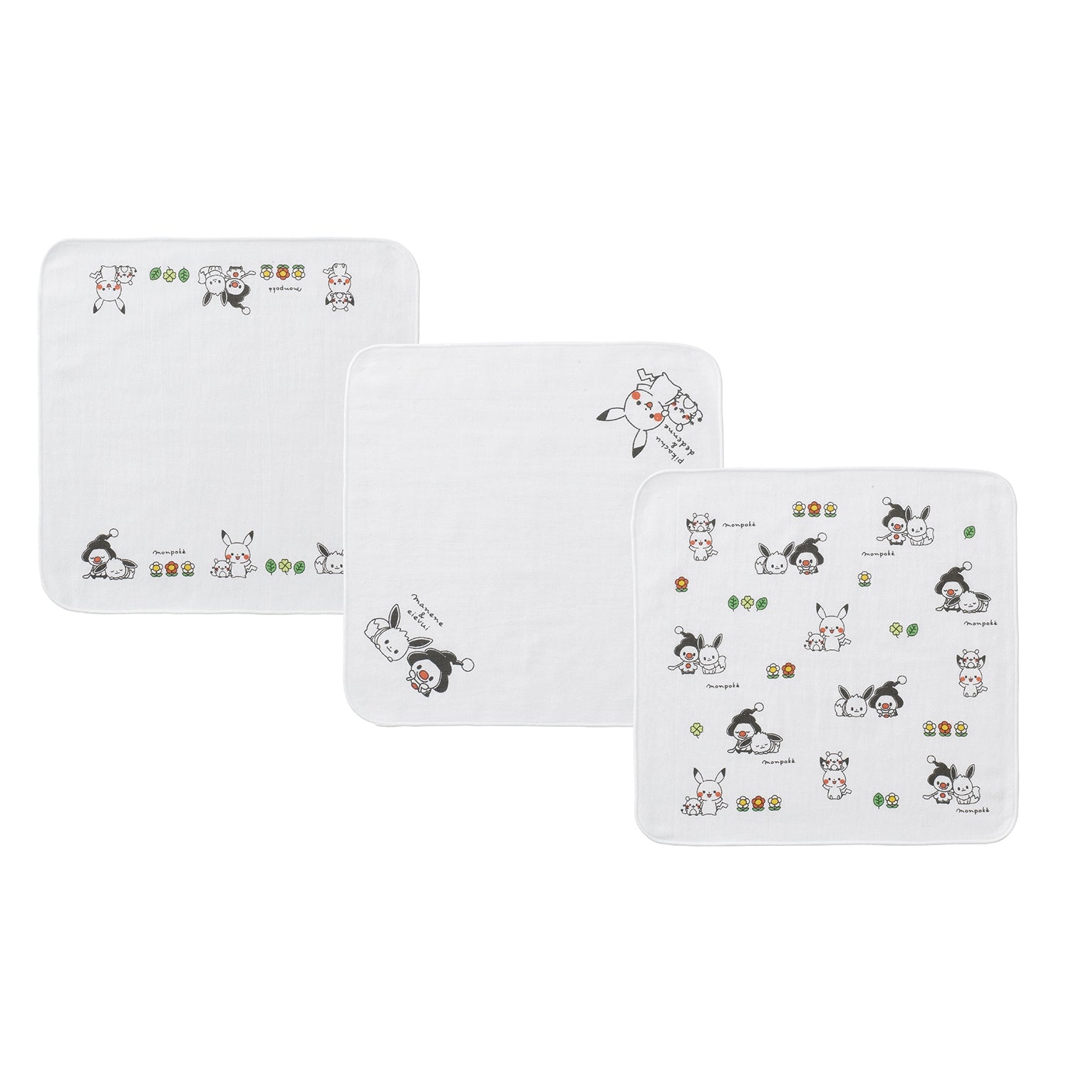 Monpoke gauze handkerchief 3P (flower and clover)
