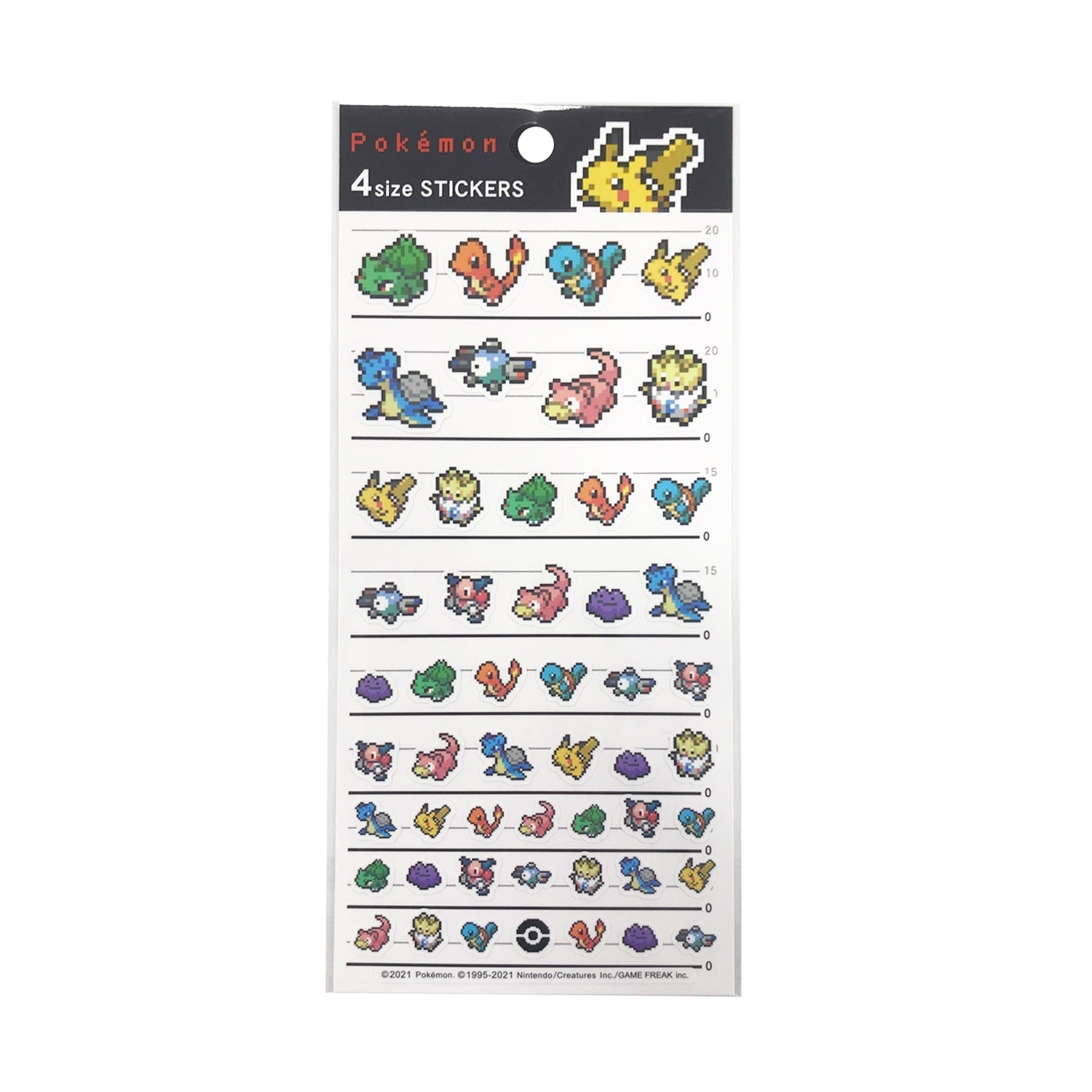Pikachu sticker with pixel art design from Japan, official Pokemon Center product
