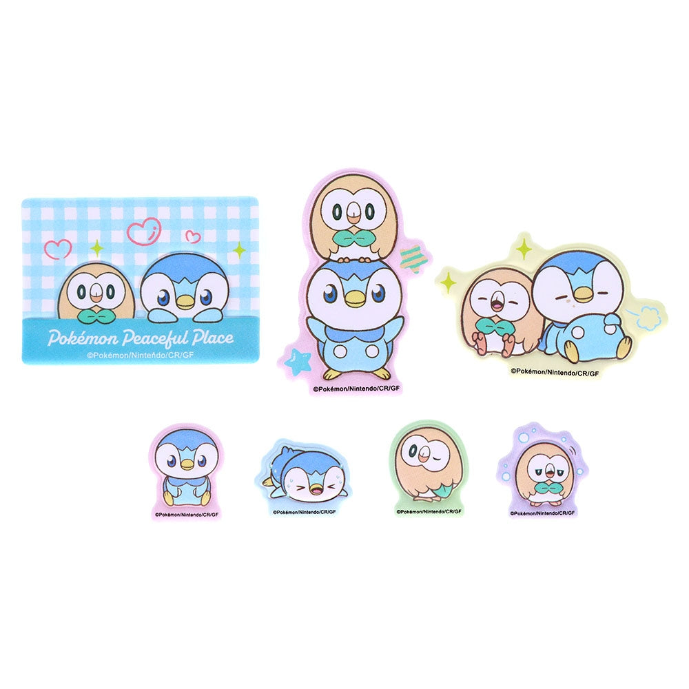 Authentic Japanese Pokemon sticker set, Pokepiece Piplup & Mokuro, with vibrant colors and details from Japan
