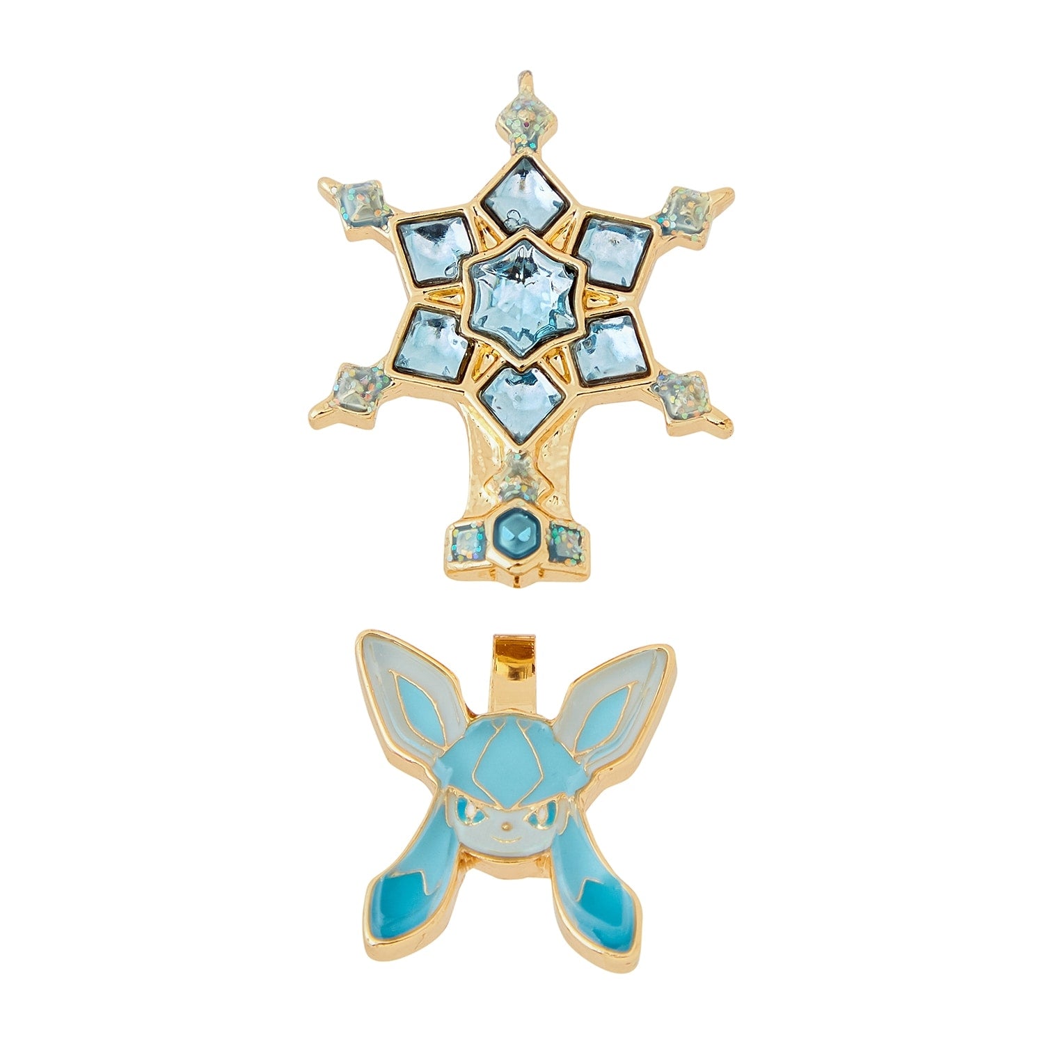 Close-up of Pokémon Koori Terrace Talglacia earrings, made in Japan