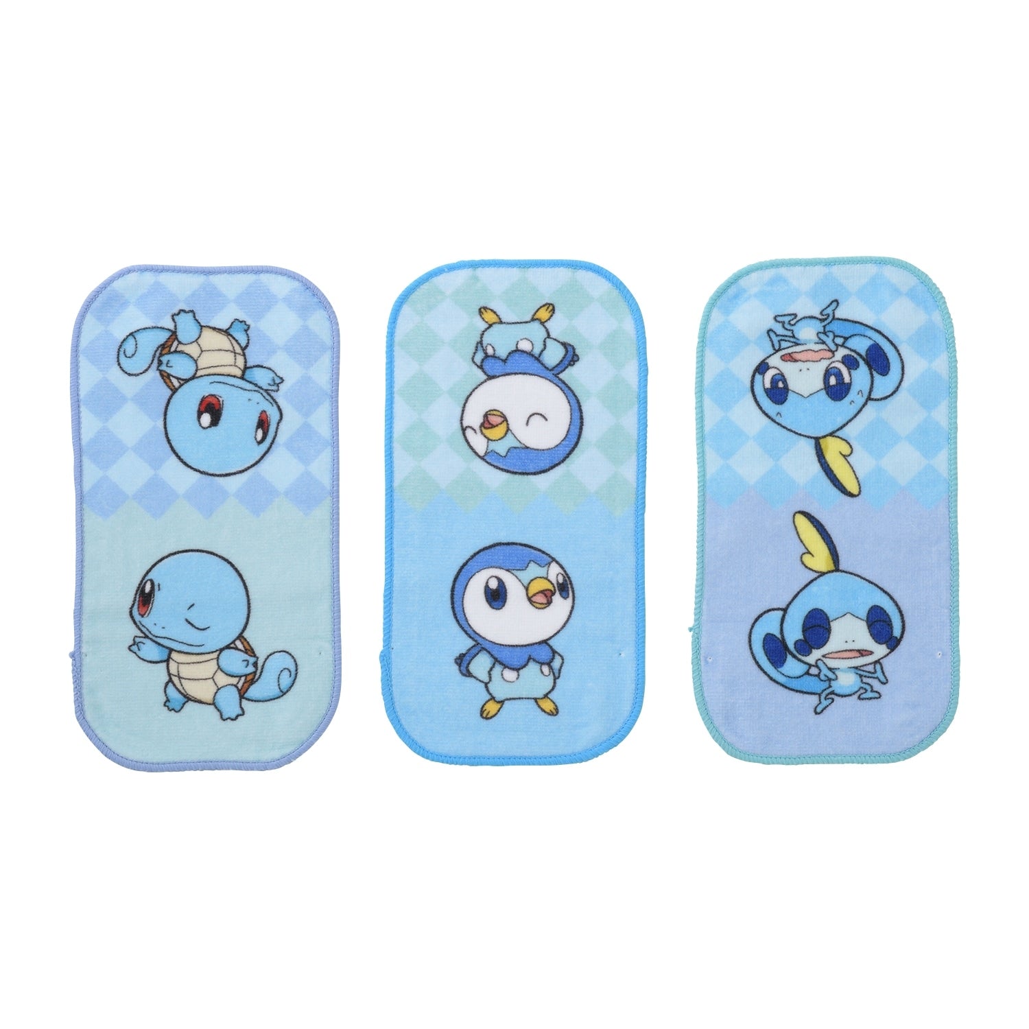 Pocket towel set of 3 featuring Playroom Squirtle, Piplup, and Messon from Japan