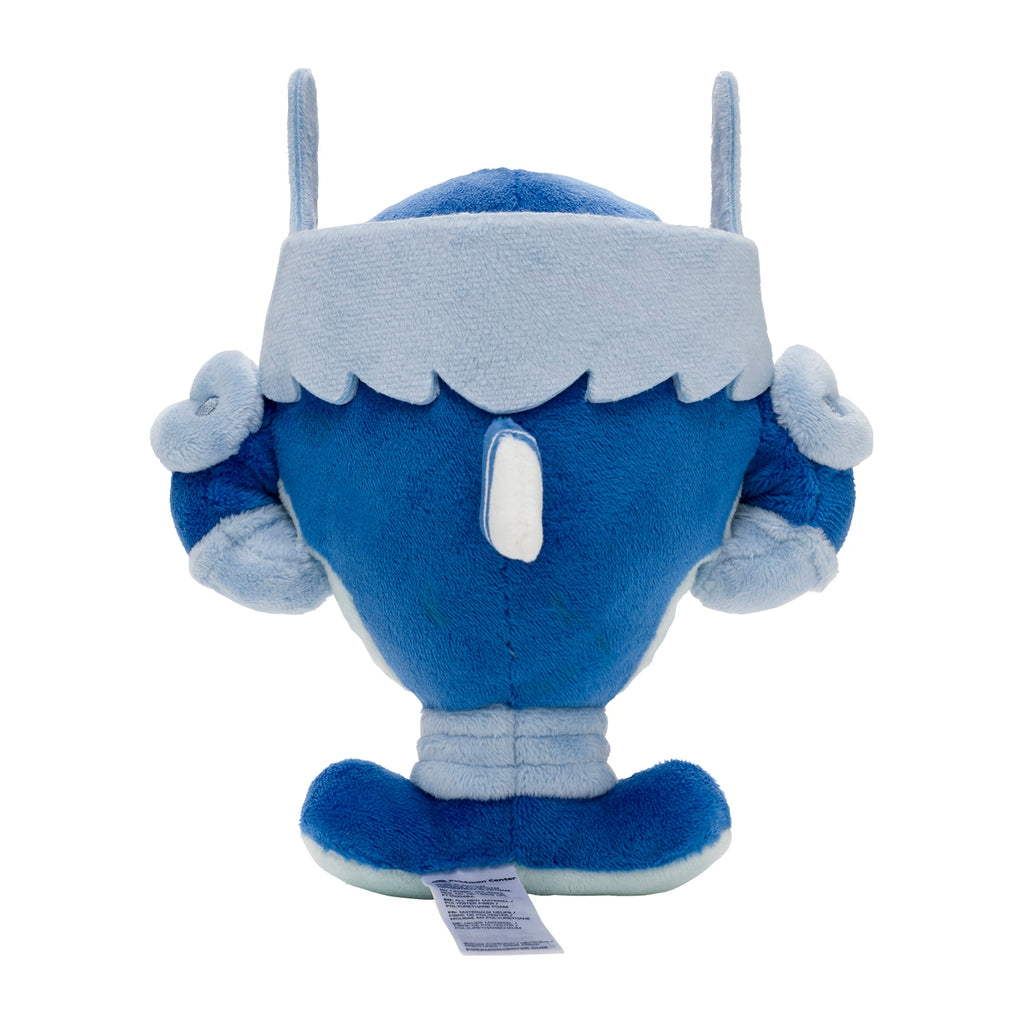 Dolphin Man Mighty Form plushie from Japan, posed on shelf, collectible item