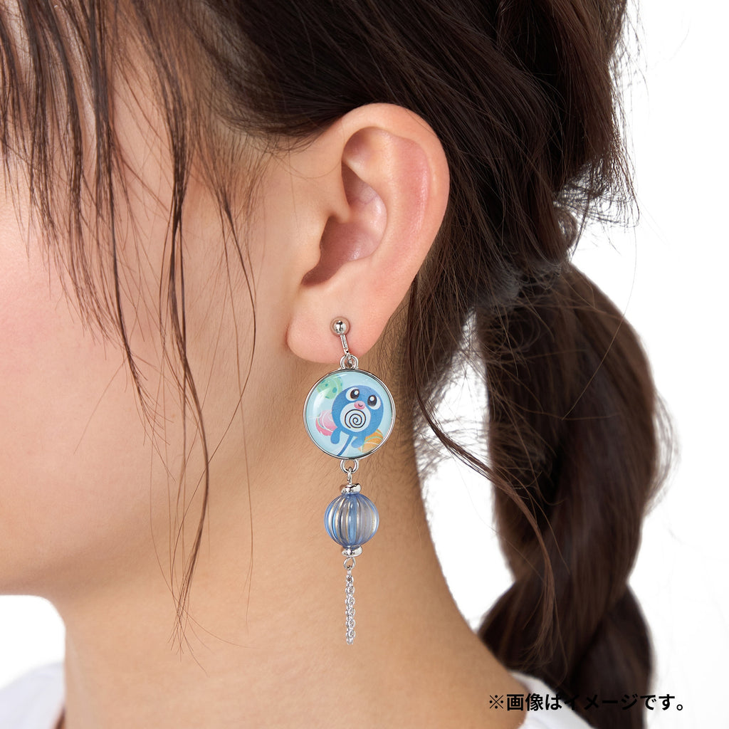 Detailed Pokemon earrings with plate and beads, made in Japan