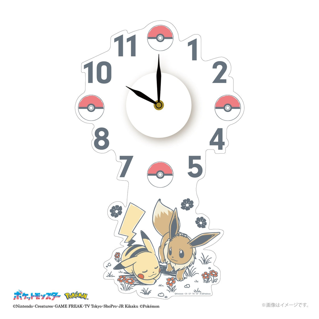 Wall clock sticker Pikachu Eevee
