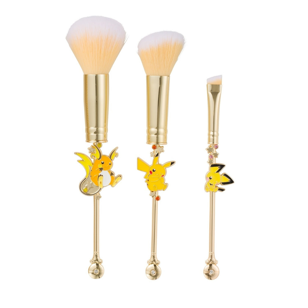 Japanese anime Pokemon makeup brush set with collectible Pikachu Raichu Pichu figures