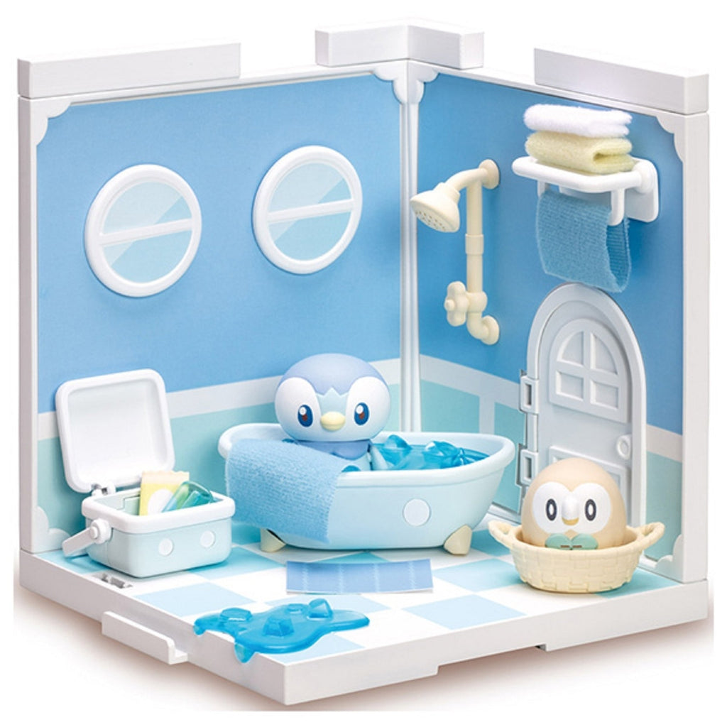 Poke Peace House Bathroom Piplup & Mokuro figure from Japan, featuring Piplup in a bathtub