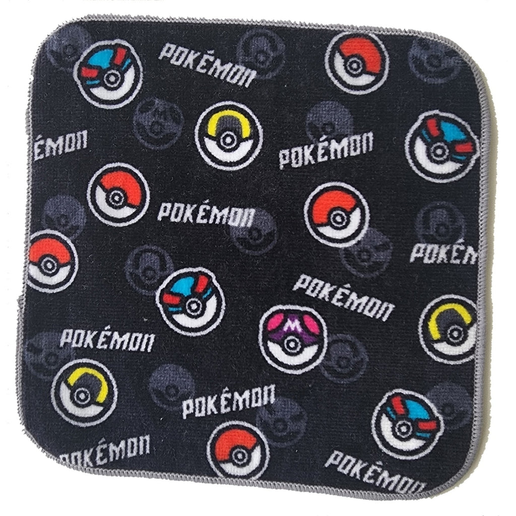 Close-up of 3P mini towel monster ball with Pokemon logo, made in Japan