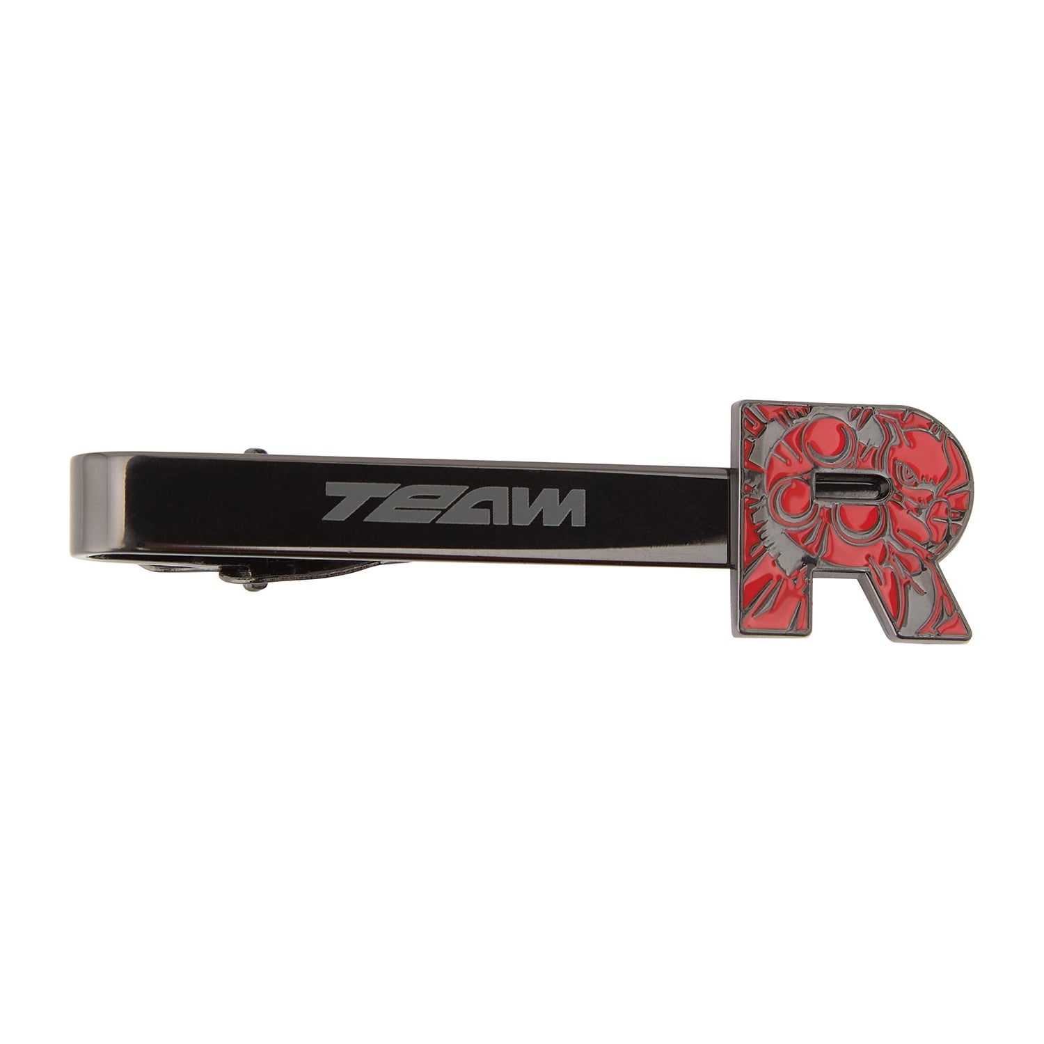 Close-up of Team Rocket tie pin with detailed design from Japan