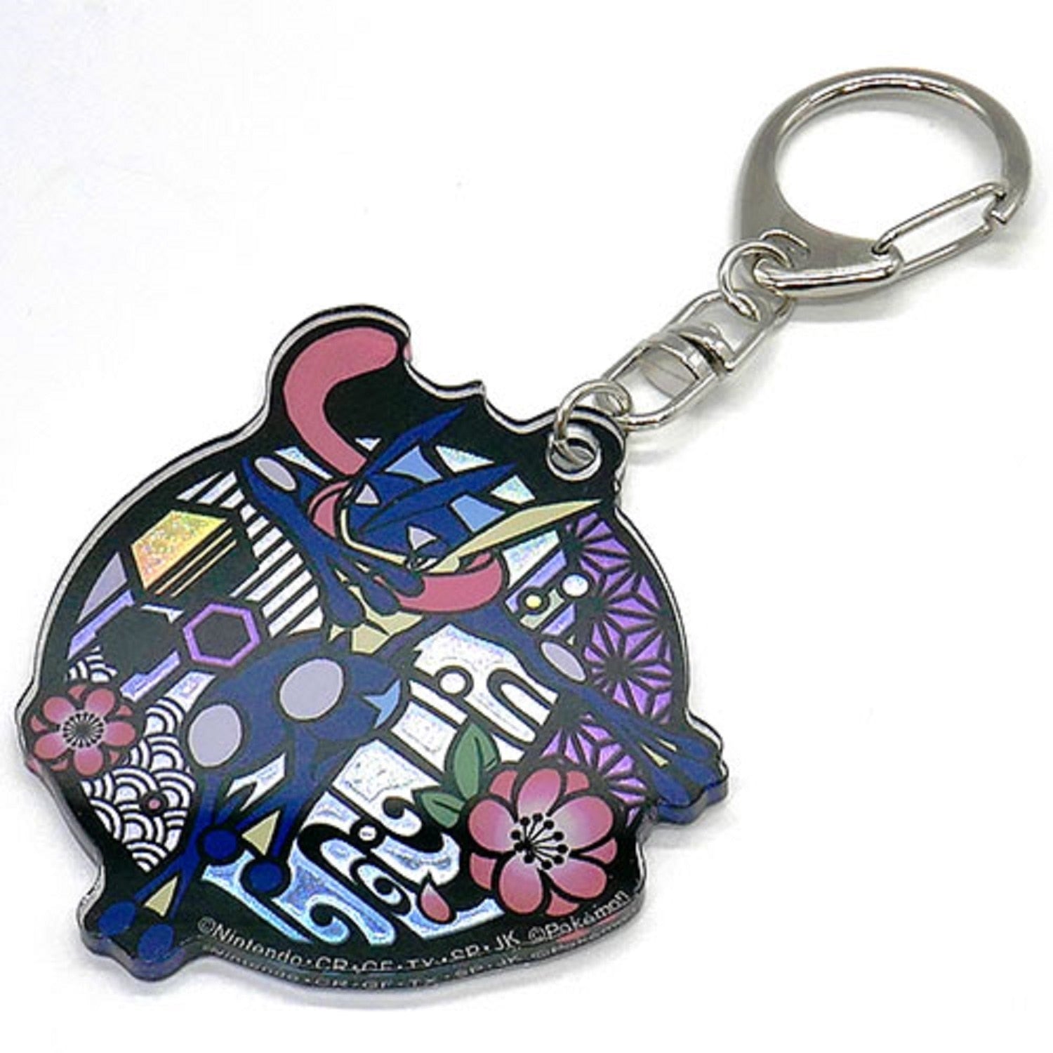 Greninja glitter keychain with Water/Dark-type design from Japan