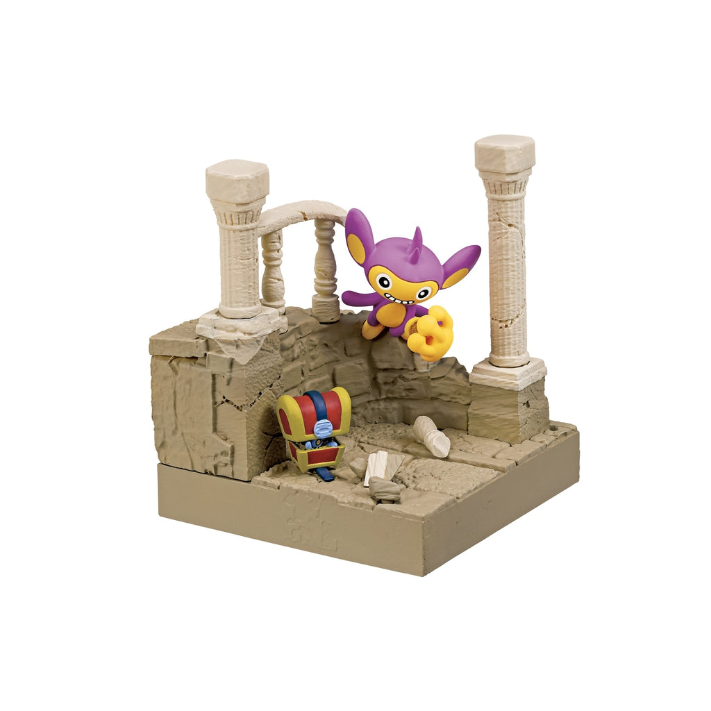 Japanese Pokemon Diorama Old Castle Ruins, with vibrant colors and accessories