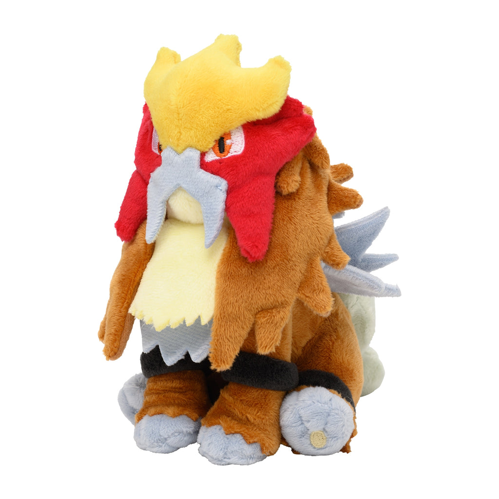 Authentic Japanese Pokémon Entei plush with detailed face and mane