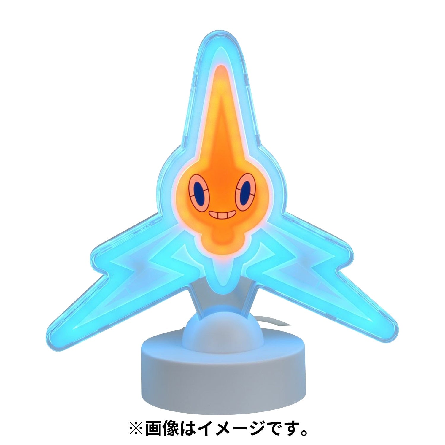 Rotom Neon LED Light on a table, showcasing its 17.2x17x10cm size, straight from Japan
