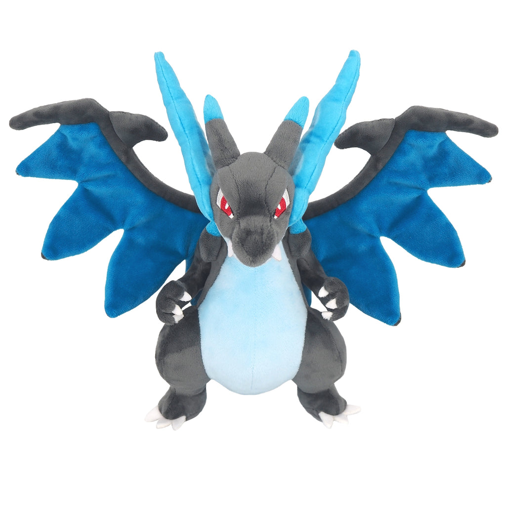 Close-up of Mega Charizard X plushie's face, authentic Japanese details