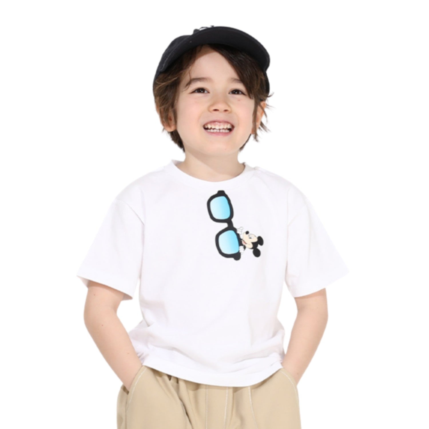 [Babydoll] Mickey Parent and Child Matching Sunglasses T-shirt 0290K / Baby Size Kids Link Coordination Matching Look Parent and Child Coordination Tops Short Sleeve Wide Silhouette Tenjiku Material