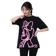 [Babydoll] Minnie Parent and Child Matching Neon Character T-Shirt 0322A / Adult Unisex Unisex Link Coordination Matching Look Parent and Child Coordination Tops Short Sleeve Crew Neck Cut and Sew Tenjiku Material