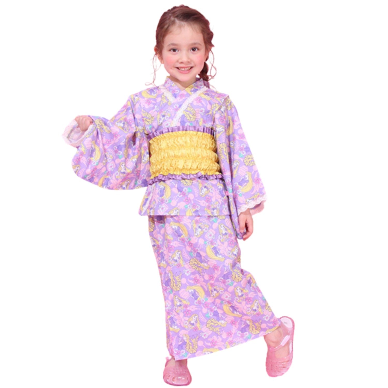 [Baby Doll] Rapunzel Princess / 2WAY Yukata One Piece 0434K / 90cm-140cm Kids Separate Type 3-piece Set Short Sleeve One Piece Long Skirt Made of Belt Full Elastic Chest (Gathered) Shoulder Strap Length Adjustable (2 Levels/Not Removable)