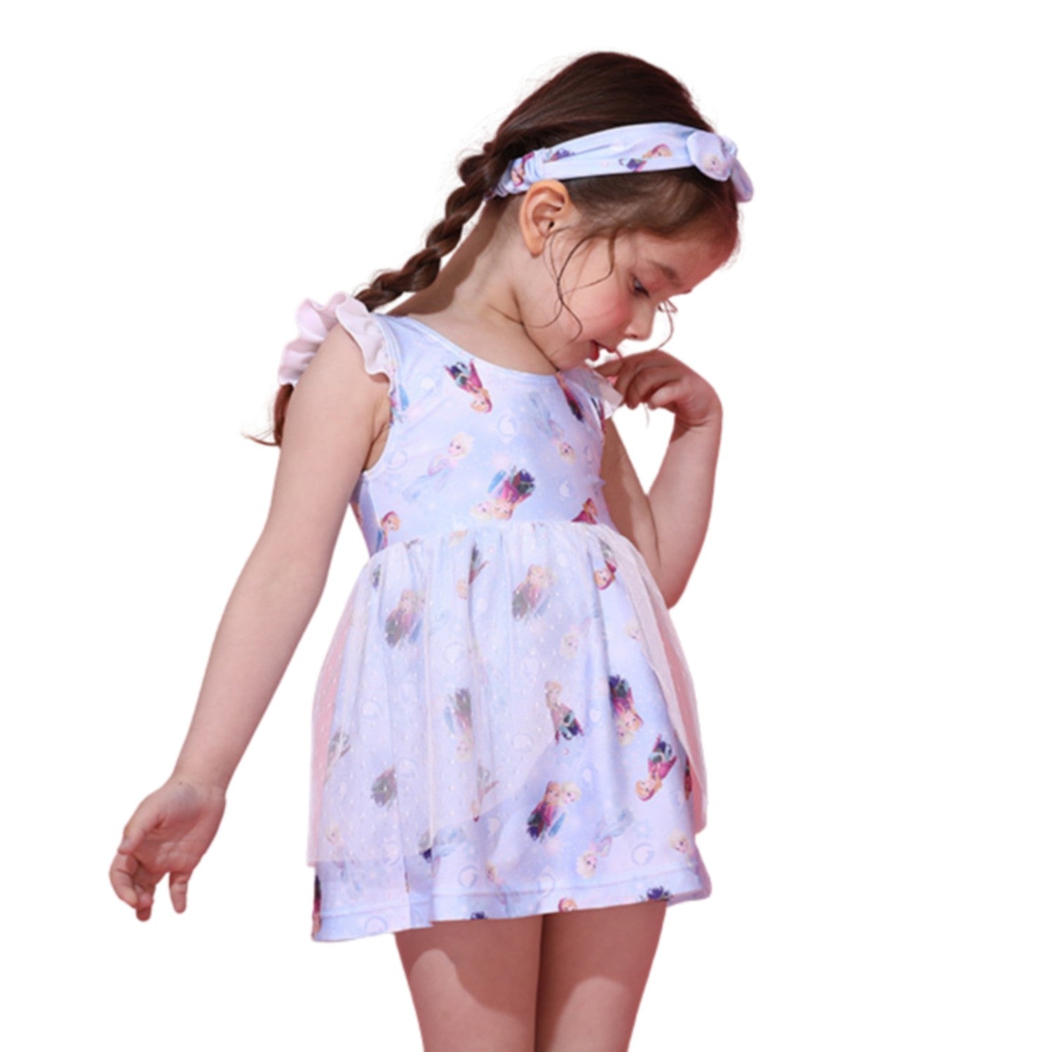 [Babydoll] Anna Elsa Princess Swimsuit 0442K / Baby Size Kids Swimwear Swimsuit One Piece with Hair Band 2 Piece Set Quick Dry Soft Easy [hg]