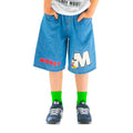 [Babydoll] Mickey Sagara Patch Denim Shorts 0469K / Baby Size Kids Bottoms Shorts Jeans Full Elastic Waist With Elastic Hole Belt Loops Fake Buttons Loose Comfortable Loose All Seasons