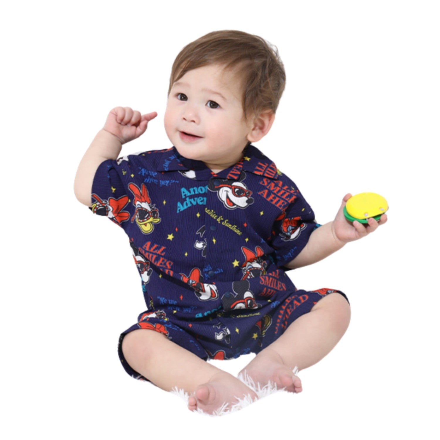 [Babydoll] Resort all-over pattern romper 0478B / Mickey Minnie Daisy Donald 70-80cm Baby size Baby Baby clothes Link coordination Matching look Parent-child coordination Coverall Short sleeve
