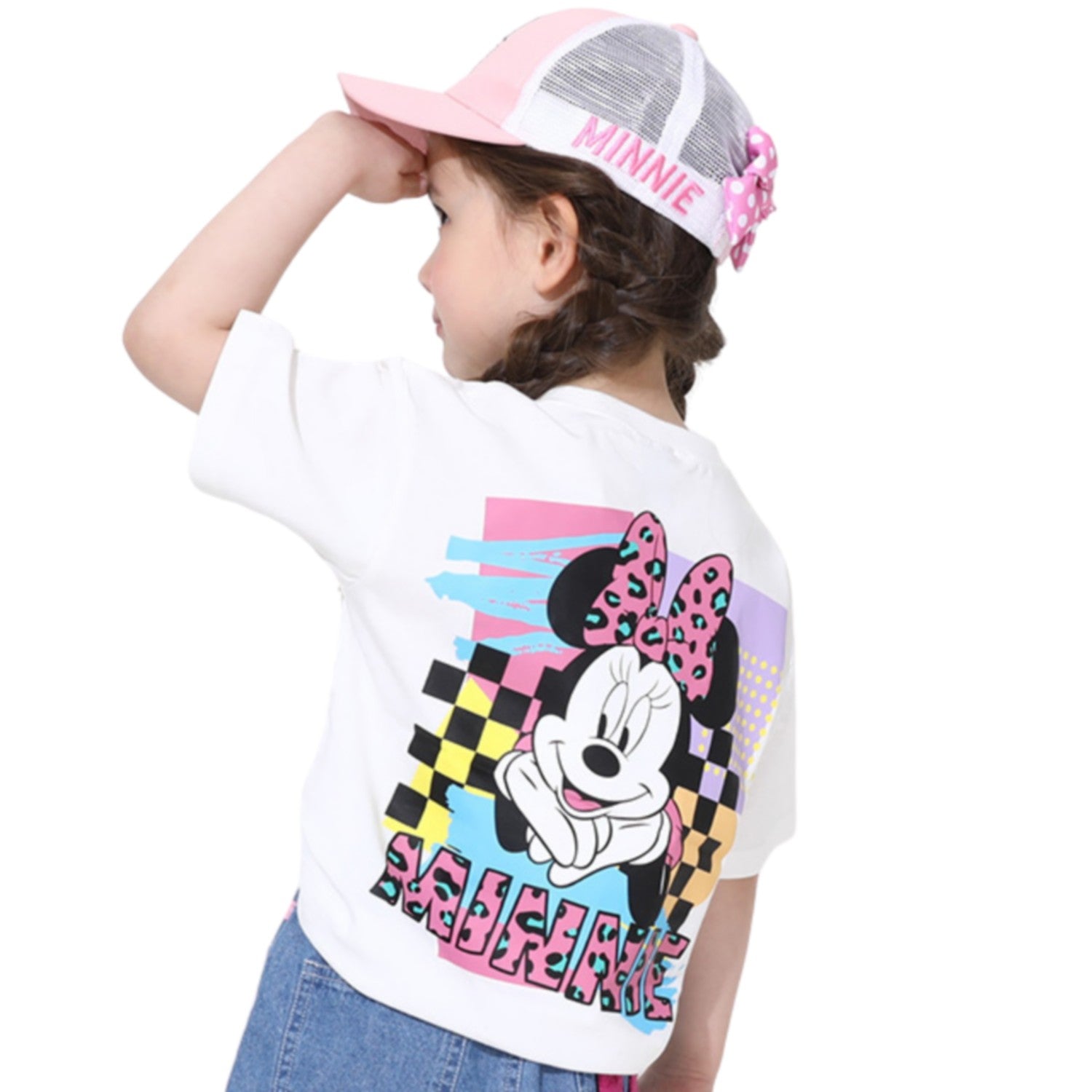 [Baby Doll] Minnie Parent and Child Matching Back Character T-shirt 0540K / Baby Size Kids Link Coordination Matching Look Parent and Child Coordination Tops Short Sleeves T-shirt Material Leopard Print