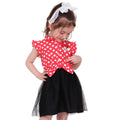 [Babydoll] Minnie Denim Docking Dress 0579K / Baby Size Kids One Piece Skirt Sleeveless Tangerine Shirt Tulle Ruffle Full Elastic Waist With Elastic Hole Polka Dot Pattern Girly
