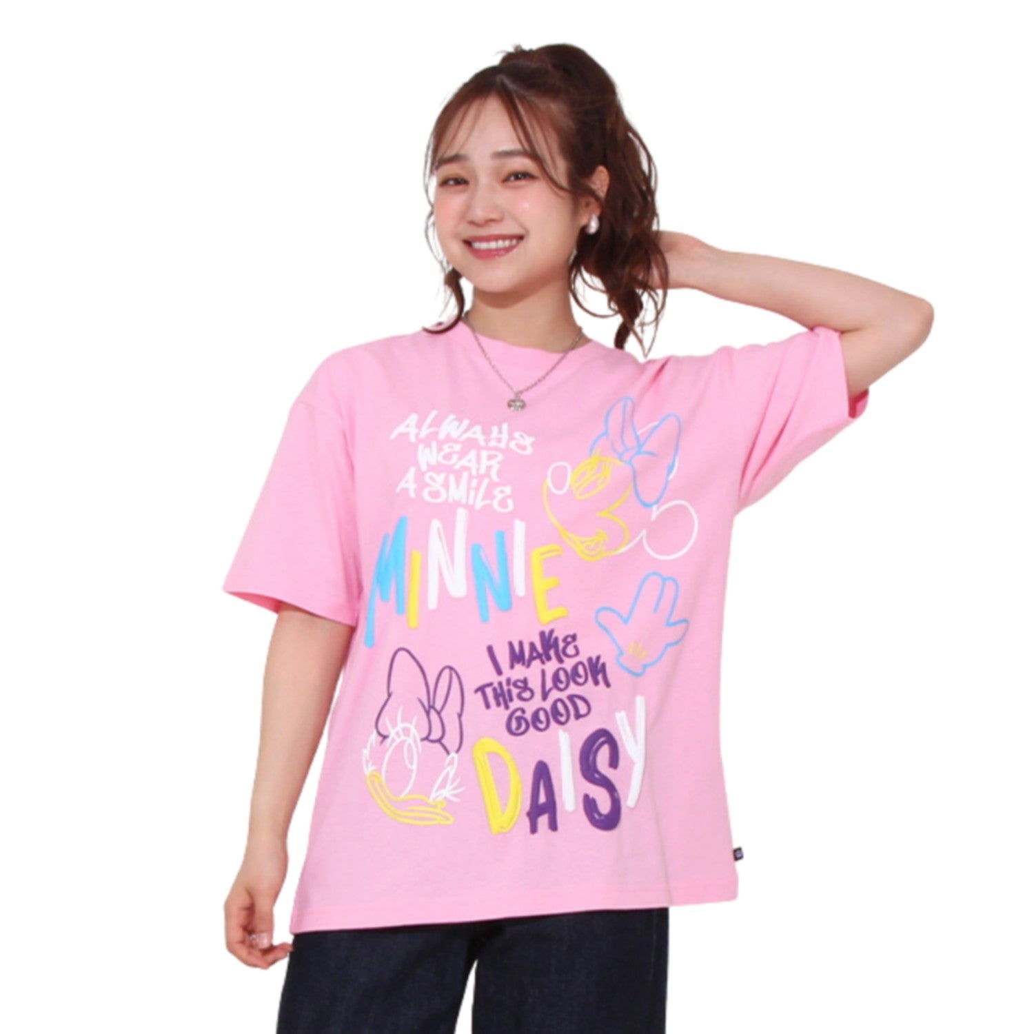 [Babydoll] Minnie Daisy Parent and Child Matching Foam Neon Character T-Shirt 0580A / Top Short Sleeve Adult Unisex Unisex Link Coordination Matching Look Parent and Child Coordination Fluorescent Color Tenjiku Material