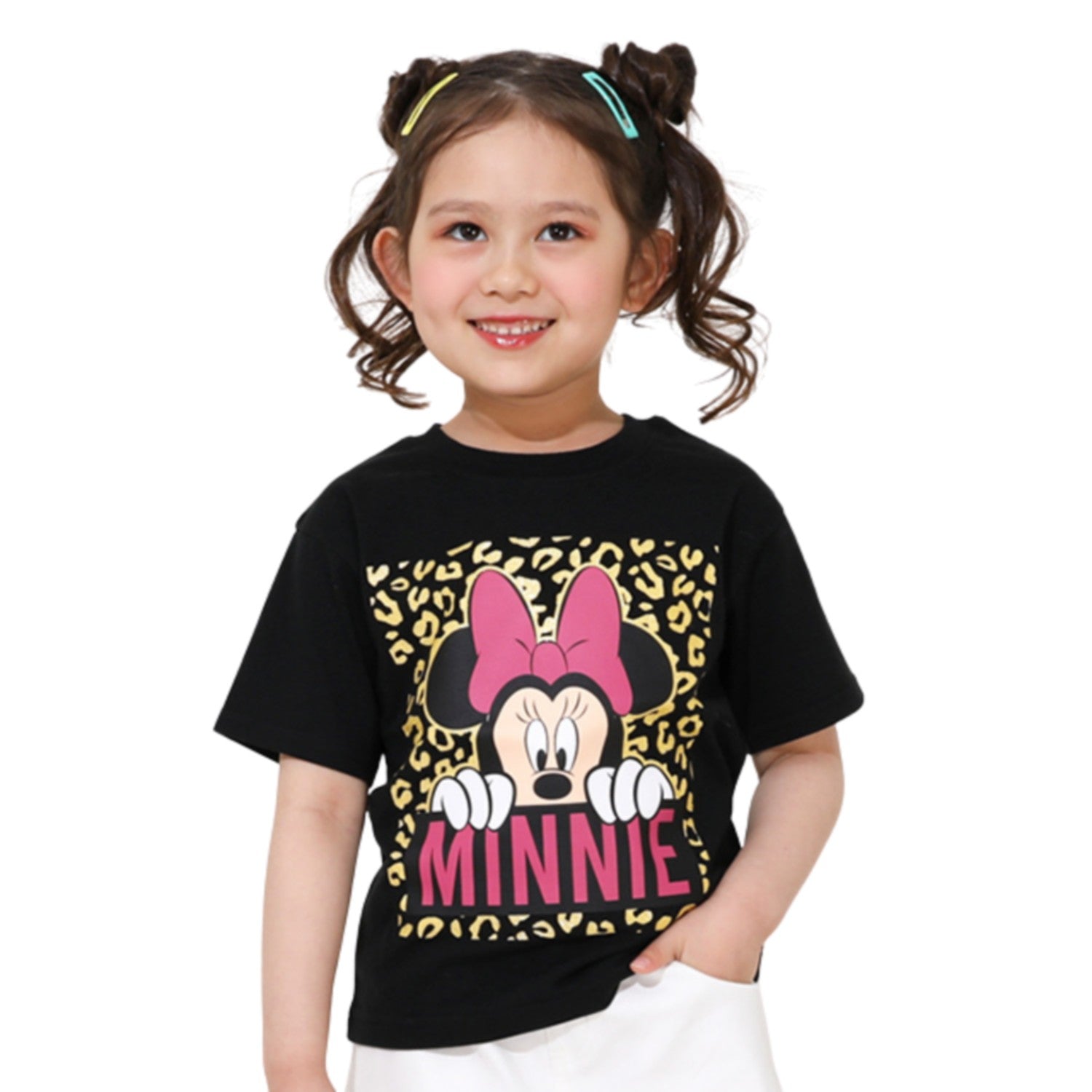 [Baby Doll] Minnie Parent-Child Matching Leopard Print Character T-Shirt 0581K / Baby Size Kids Link Coordination Matching Look Parent-Child Coordination Tops Short Sleeves T-shirt Material Some Glitter Print